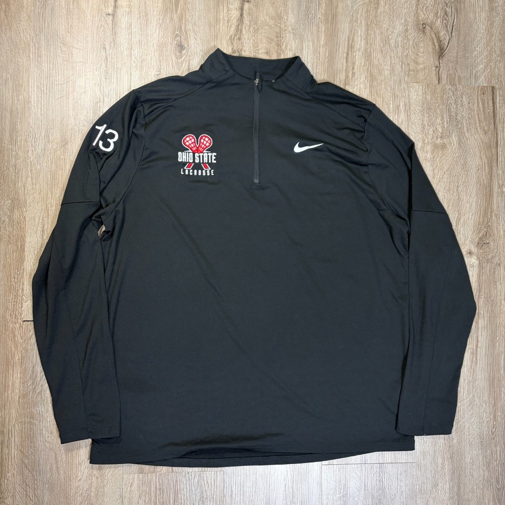 Nike Ohio State Buckeyes Lacrosse 1/4 Zip Shirt Dri Fit Size XL Black Active